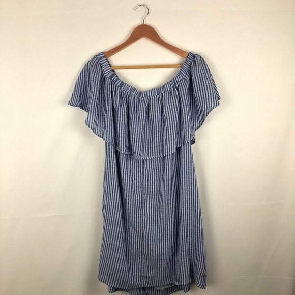 Kori America Blue Striped Off The Shoulder Dress - Picture 4 of 6